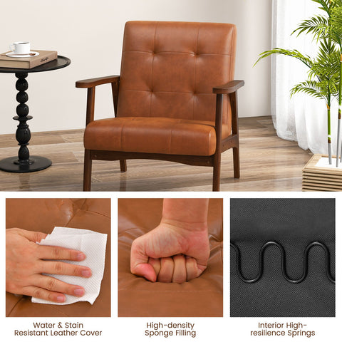 Mid Century Modern Accent Chair with Leather Cover