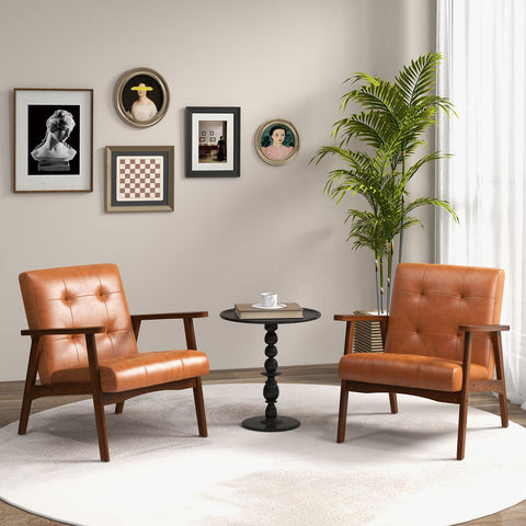 Mid Century Modern Accent Chair with Leather Cover