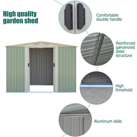 Metal Storage Shed with Sloping Roof Sliding Doors and Air Vents