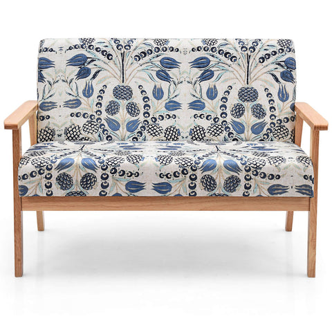 2-Seater Wooden Upholstered Loveseat with Rubber Wood Armrests