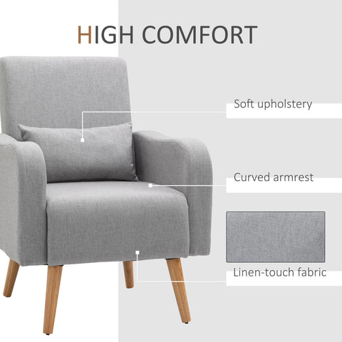 Accent Chair, Linen-Touch Armchair, Upholstered Leisure Lounge Sofa, Club Chair