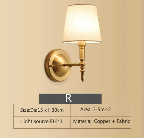 All-Copper American Wall Lamp Bedroom Bedside Lamp European Lamp Modern Simple Corridor Wall Lamp