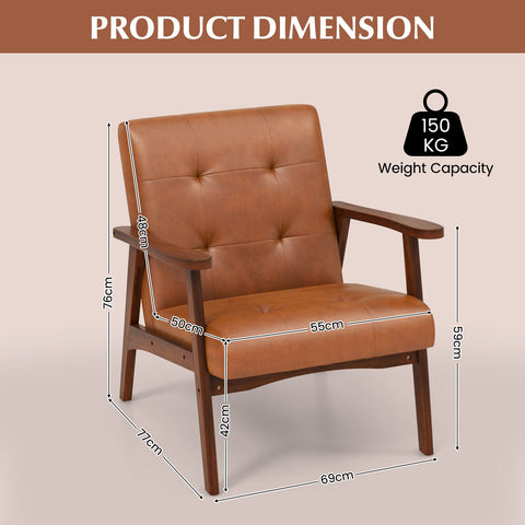 Mid Century Modern Accent Chair with Leather Cover
