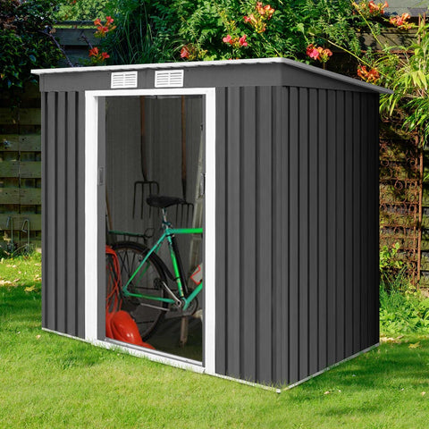 Outdoor Metal Garden Storage Shed with Sloping Roof