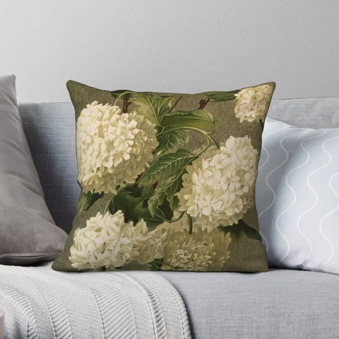 Victorian White Hydrangea Floral Square Pillowcase