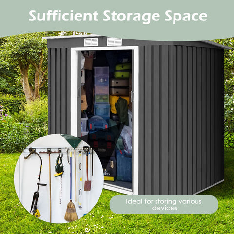 Outdoor Metal Garden Storage Shed with Sloping Roof