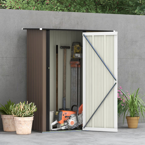 Outsunny Outdoor Storage Shed Steel Garden Shed with Lockable Door Brown