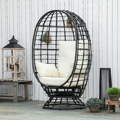 Outsunny Swivel Egg Chair Rattan Outdoor Chair with Cushion for Patio Black