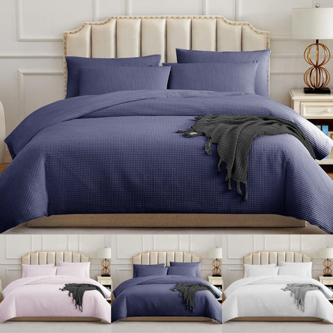 100 % Waffle Duvet Cover Cotton Quilt Bedding Set Single Double King Super King