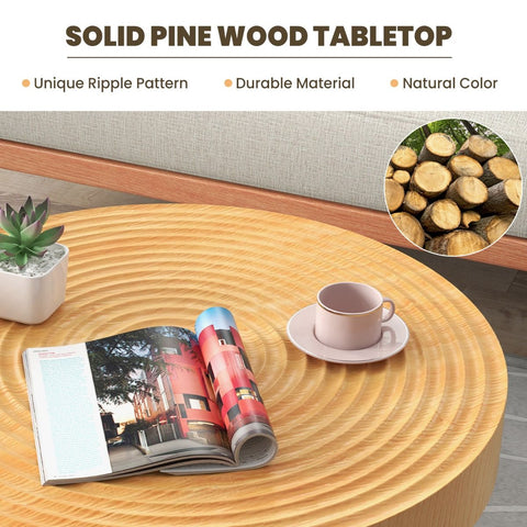 Set of 2 Solid Wood Farmhouse round Coffee Tables