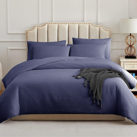 100 % Waffle Duvet Cover Cotton Quilt Bedding Set Single Double King Super King
