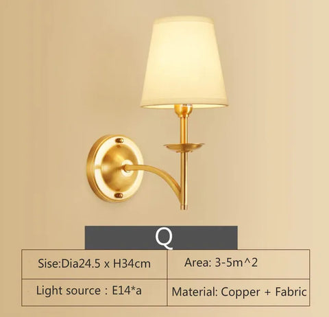 All-Copper American Wall Lamp Bedroom Bedside Lamp European Lamp Modern Simple Corridor Wall Lamp