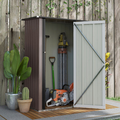 Outsunny Outdoor Storage Shed Steel Garden Shed with Lockable Door Brown