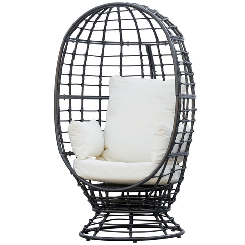 Outsunny Swivel Egg Chair Rattan Outdoor Chair with Cushion for Patio Black