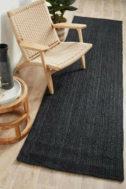 Black Natural Jute Woven Black Double-Sided Rug