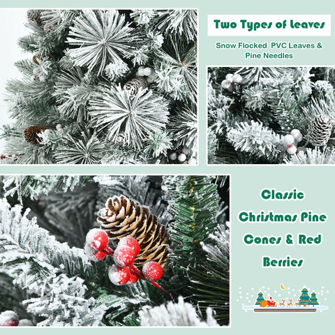 Snow Flocked Christmas Tree with 652 Branches and Berries