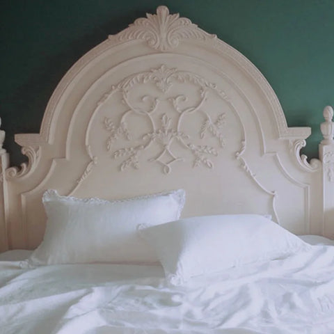 One Piece Elegant White Cutwork Lace Pure Linen Matching Pillowcase Bedding Crochet Eyelet Ruffled Sham Pillow Cover TJ3962