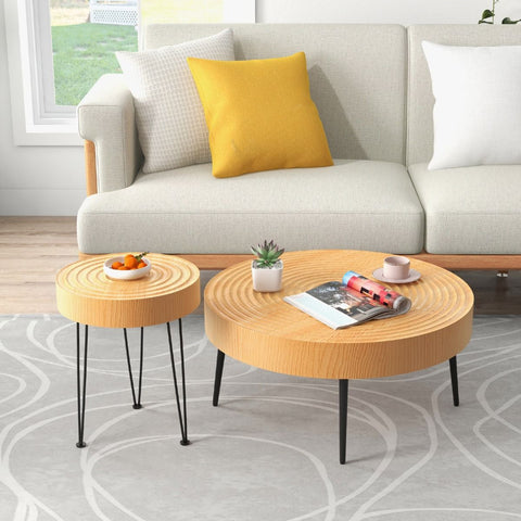 Set of 2 Solid Wood Farmhouse round Coffee Tables