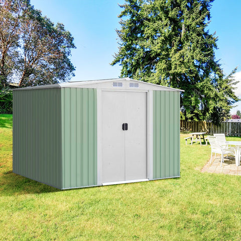 Metal Storage Shed with Sloping Roof Sliding Doors and Air Vents