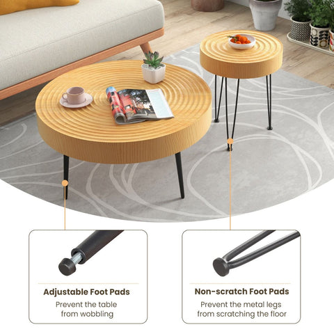 Set of 2 Solid Wood Farmhouse round Coffee Tables