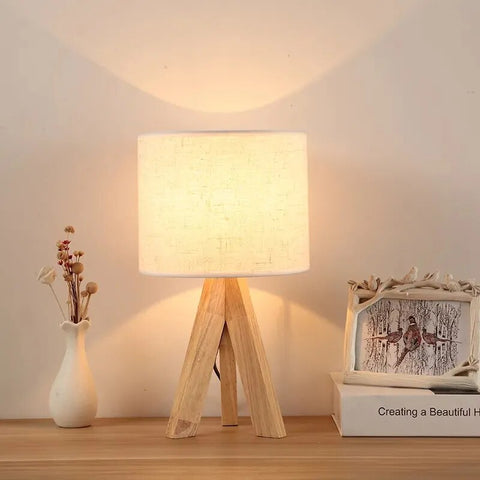 Tripod Table Lamp with Retro Linen Shade for Bedroom