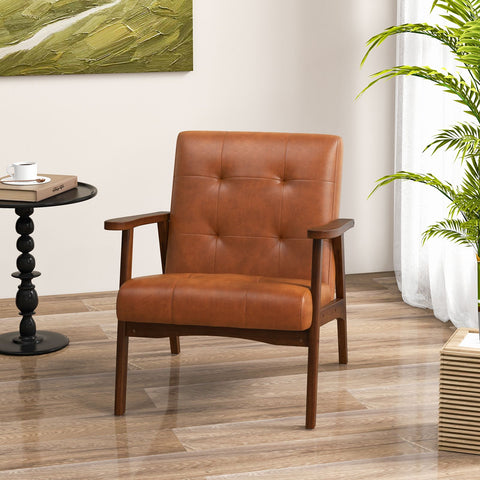 Mid Century Modern Accent Chair with Leather Cover