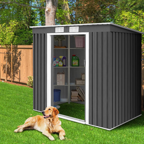 Outdoor Metal Garden Storage Shed with Sloping Roof