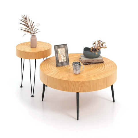 Set of 2 Solid Wood Farmhouse round Coffee Tables