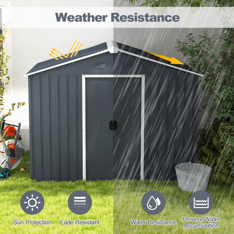 Galvanized Metal Garden Shed with Foundation Ramp and Sliding Door