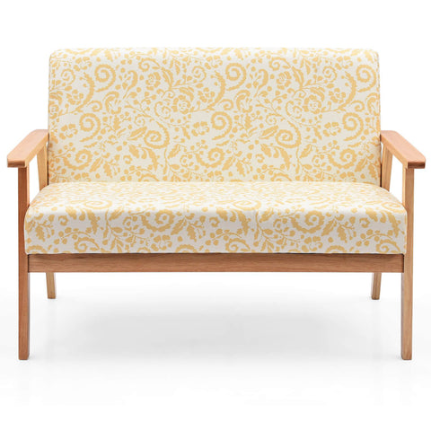 2-Seater Wooden Upholstered Loveseat with Rubber Wood Armrests