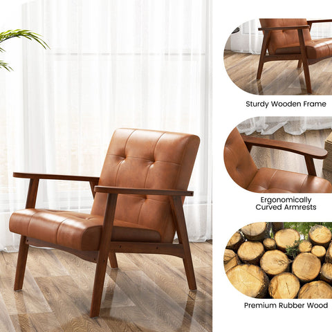Mid Century Modern Accent Chair with Leather Cover