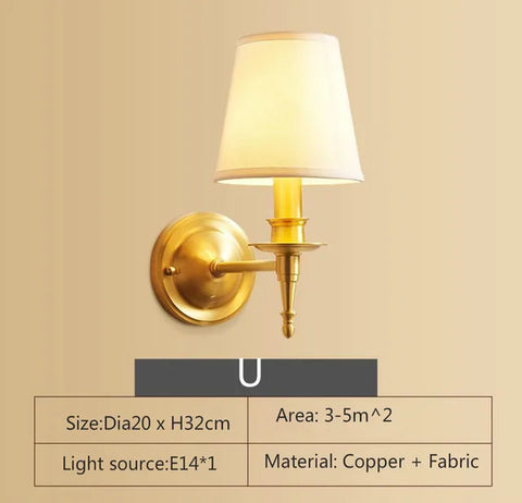 All-Copper American Wall Lamp Bedroom Bedside Lamp European Lamp Modern Simple Corridor Wall Lamp