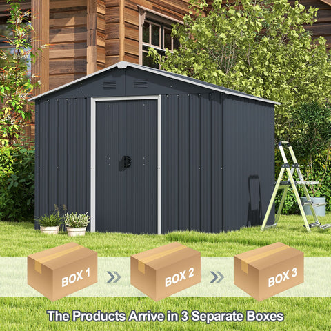 Galvanized Metal Garden Shed with Foundation Ramp and Sliding Door