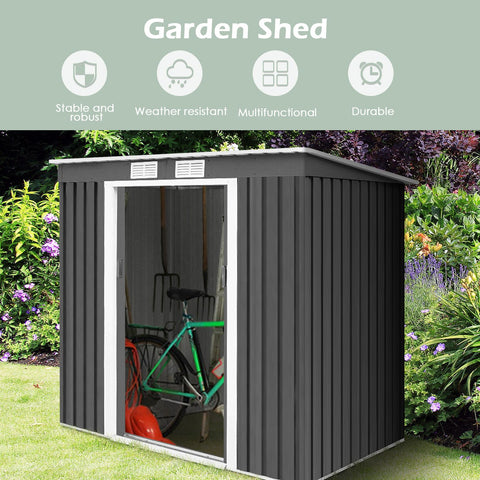 Outdoor Metal Garden Storage Shed with Sloping Roof