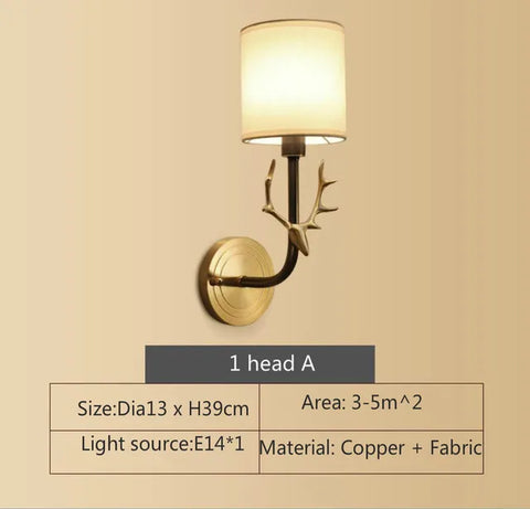 All-Copper American Wall Lamp Bedroom Bedside Lamp European Lamp Modern Simple Corridor Wall Lamp