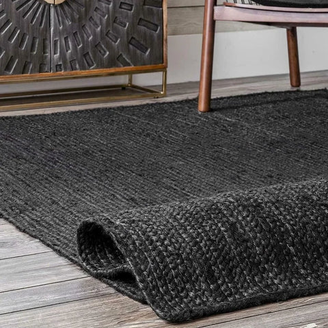 Black Natural Jute Woven Black Double-Sided Rug