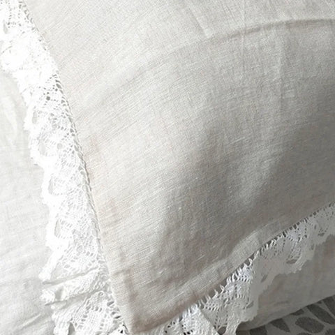 One Piece Elegant White Cutwork Lace Pure Linen Matching Pillowcase Bedding Crochet Eyelet Ruffled Sham Pillow Cover TJ3962