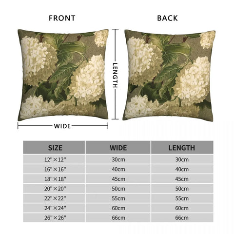 Victorian White Hydrangea Floral Square Pillowcase