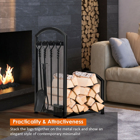 Firewood Rack with 4 Tools Fireplace Log Storage Holder Set