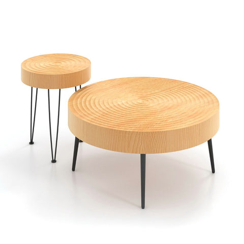 Set of 2 Solid Wood Farmhouse round Coffee Tables