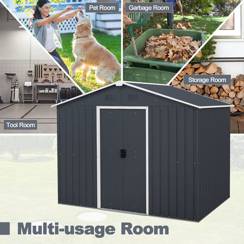 Galvanized Metal Garden Shed with Foundation Ramp and Sliding Door