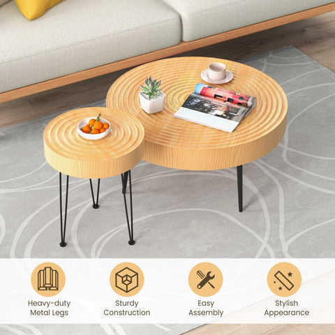 Set of 2 Solid Wood Farmhouse round Coffee Tables