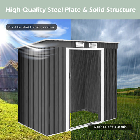 Outdoor Metal Garden Storage Shed with Sloping Roof