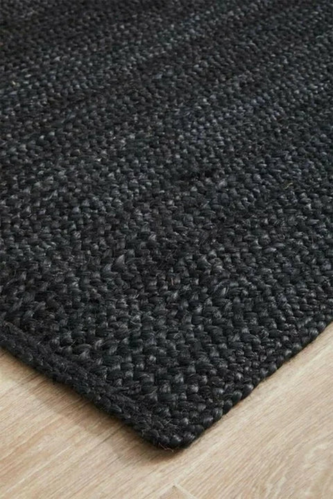 Black Natural Jute Woven Black Double-Sided Rug