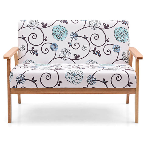 2-Seater Wooden Upholstered Loveseat with Rubber Wood Armrests