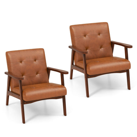 Mid Century Modern Accent Chair with Leather Cover