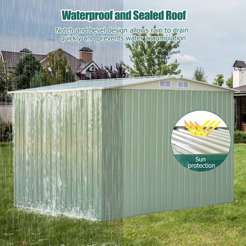 Metal Storage Shed with Sloping Roof Sliding Doors and Air Vents