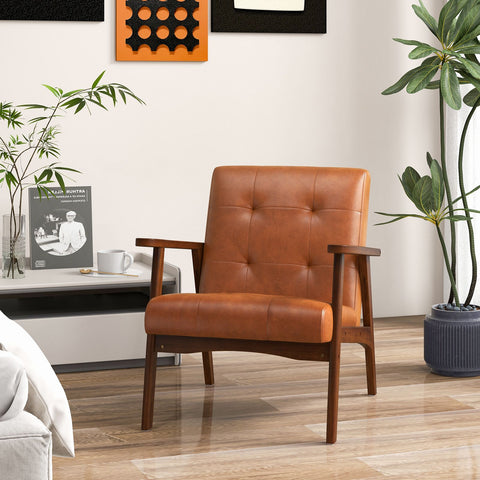 Mid Century Modern Accent Chair with Leather Cover