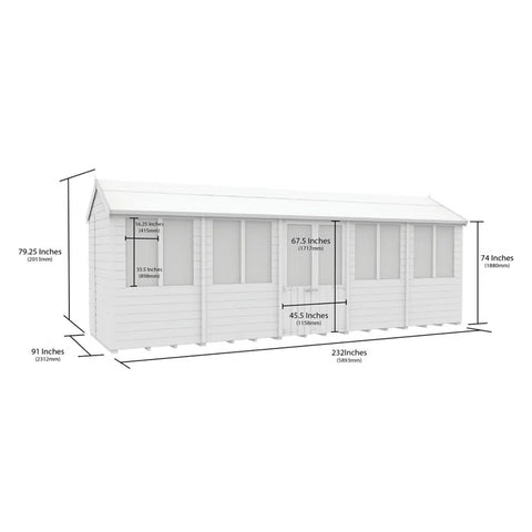 8Ft X 20Ft Apex Summer Shed