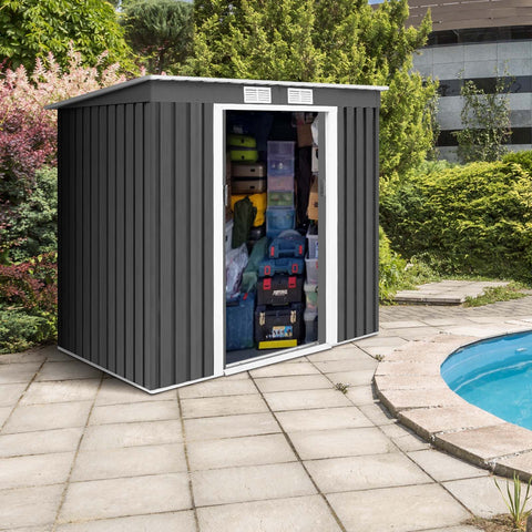 Outdoor Metal Garden Storage Shed with Sloping Roof